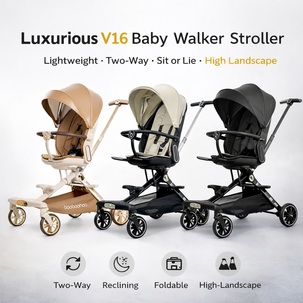 Luxurious V16 Baby Walker Lightweight Baby Strollers can Sit or Lie Down Folding Two-way High Landscape Newborn Stroller
